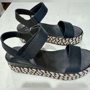 Sorel Black and White Platform Sandals